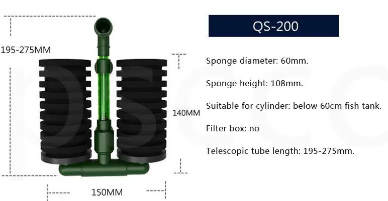 QS-200 1 шт., био-губка, фитинг, водная фея, супер Биохимический Губчатый Фильтр, материал фильтра для аквариума, двойная губка, фильтр QANVEE - Цвет: QS-200