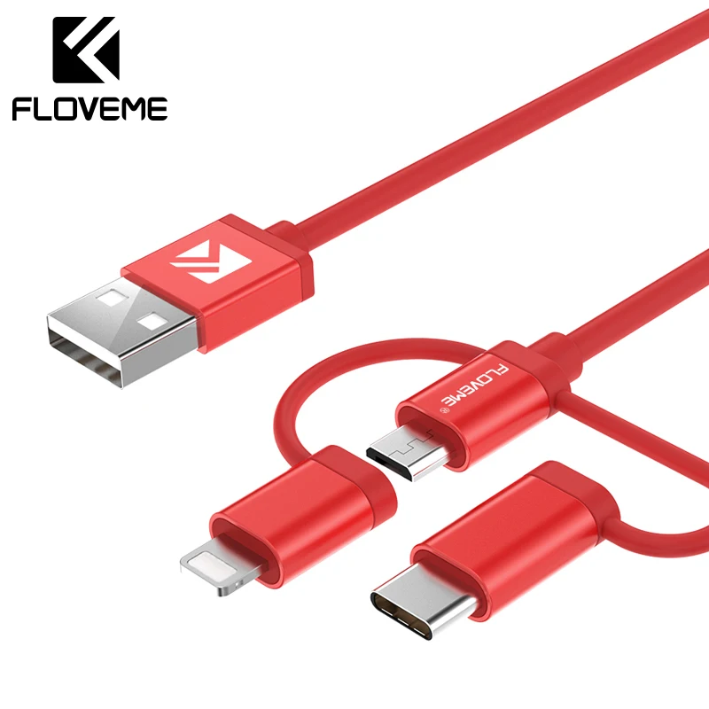 FLOVEME кабель 3 в 1 для iPhone samsung huawei Xiaomi Micro USB C type Дата зарядки| |