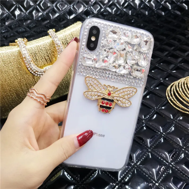 Luxury Gem Metal Bee Rhinestone Soft Phone Cases For SamsungS5 S6 S7 S8 S9 S10 PLUS Fashion Fundas NOTE5 8 9Back Cover Coque | Мобильные