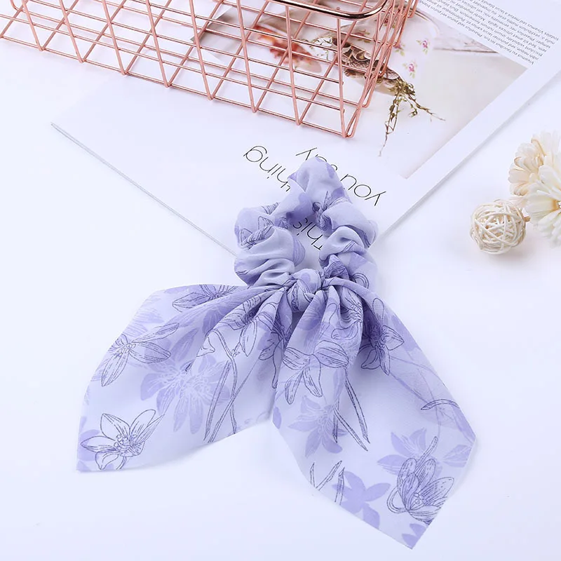 Hot Sale Sweet Hair Accessories Scrunchie Print Bow Ribbon 1PC Ropes 2019 New Women Rubber Girls Elastic Band |