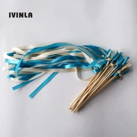 newest 50pcslot blue wedding ribbon wands sparklers fairy wands with colorfull bell for wedding