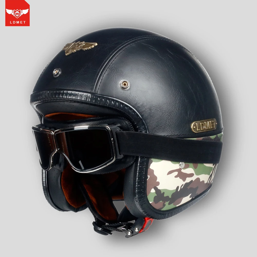 LDMET мотоциклетный Ретро шлем из искусственной кожи в винтажном стиле с открытым