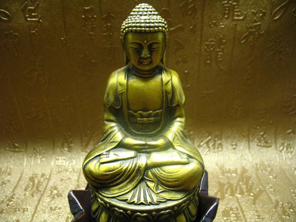 

Китайский тибетский буддизм, Бронзовый Шакьямуни Амитабха Будды Амулет статуя