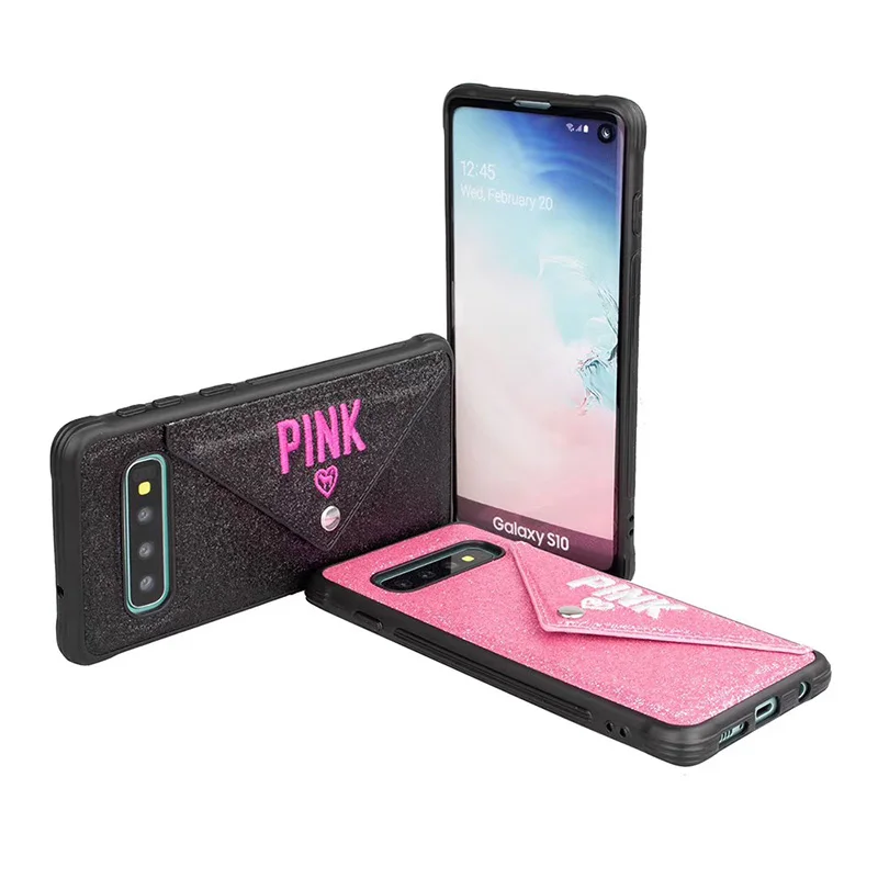 Luxury Brand 3D PINK Letter Women Glitter Phone Case for Samsung Galaxy S8 S9 S10 Plus Note 8 9 Leathe Cover With Card Wallet |