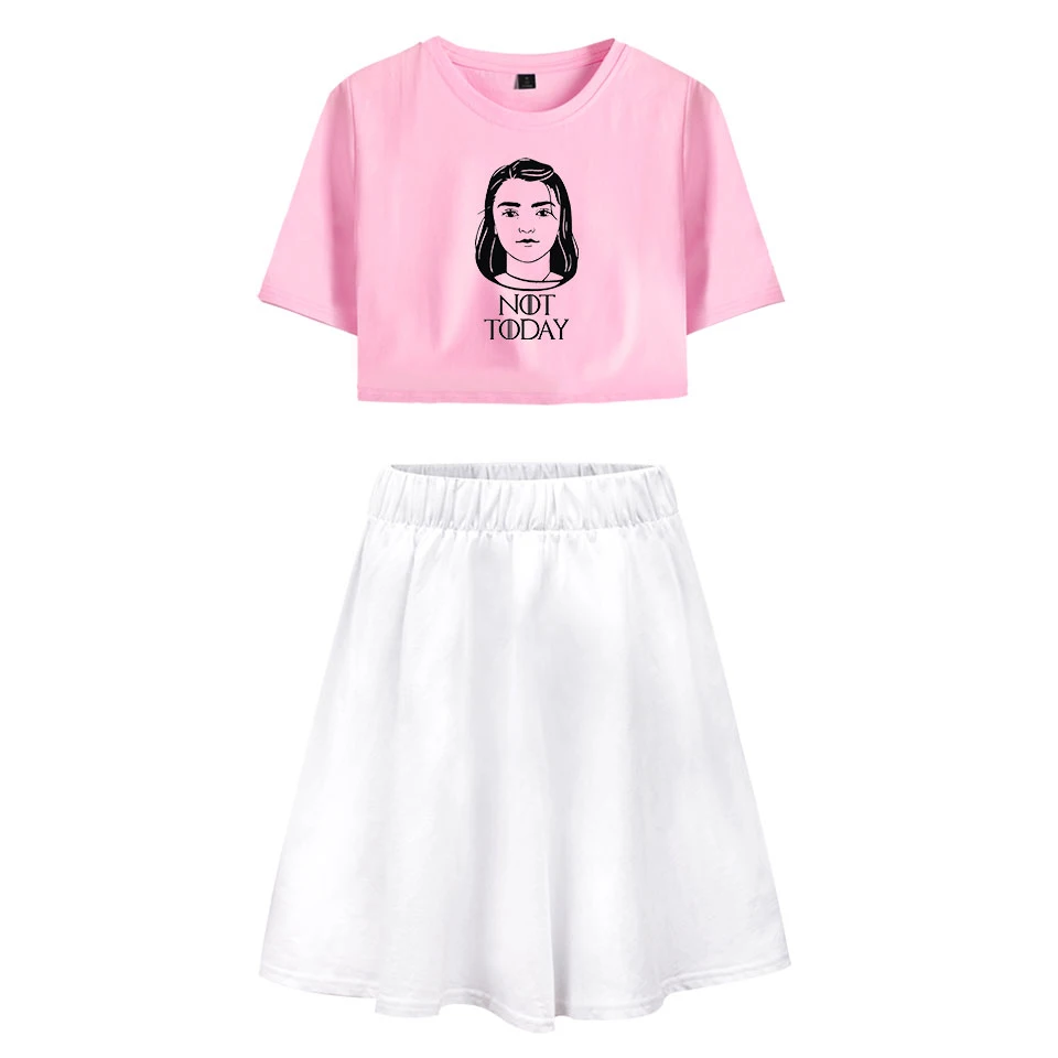 Arya stark/Модный повседневный комплект из 2 предметов: юбка с коротким рукавом +