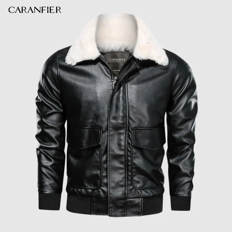 Мужские кожаные куртки CARANFIER повседневные Мотоциклетные Куртки из искусственной