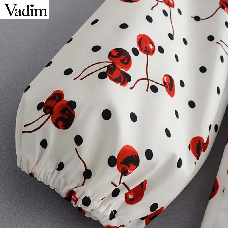 Vadim womem cherries блузка с принтом V шейный галстук бабочка длинным рукавом милые