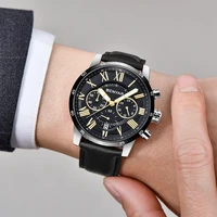 benyar mens quartz stainless steel and leather chronograph watch roman numerals wrist watches 2019