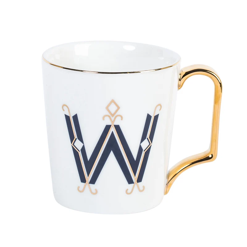 1pc European Gold letters ceramic cup lovers breakfast coffee milk tea A-Z letter Men women Creative Mug | Дом и сад