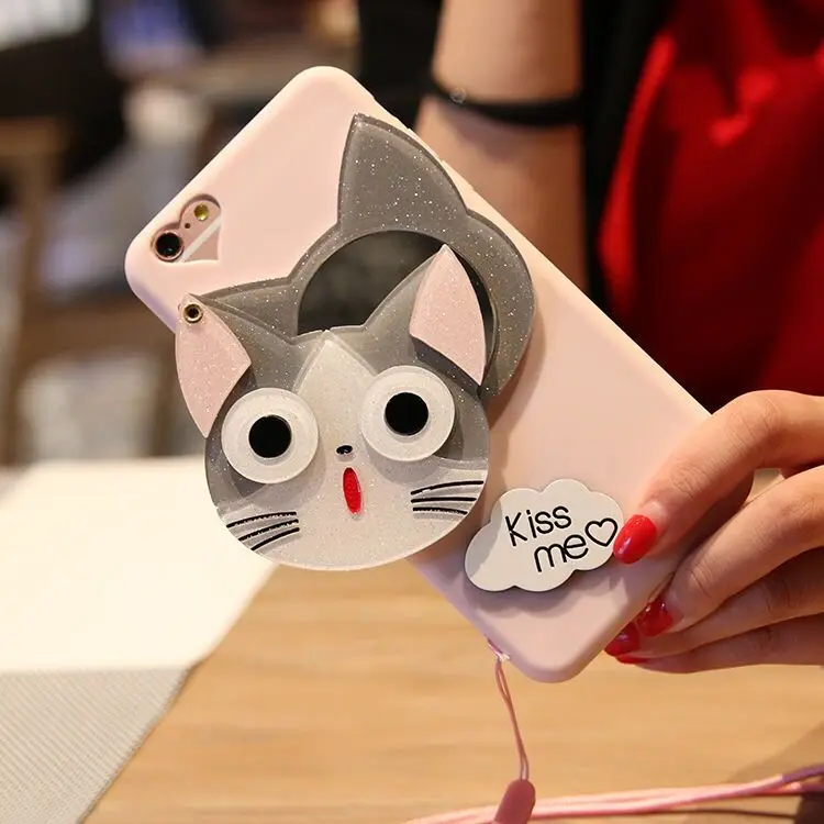 3D Flowers Cartoon Cat Makeup Mirror Mobile Shell Gift Send Phone with Pin Pack for iPhone 6 6s 7 8 Plus X XS Max Xr |