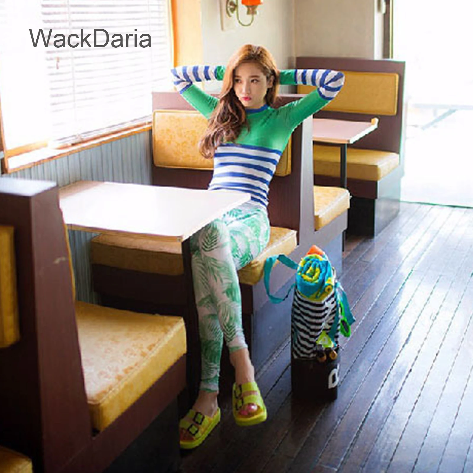 WackDaria rashguards женский купальник, женский купальник с длинным рукавом, женский купальник, Летний зеленый/оранжевый, 2 цвета