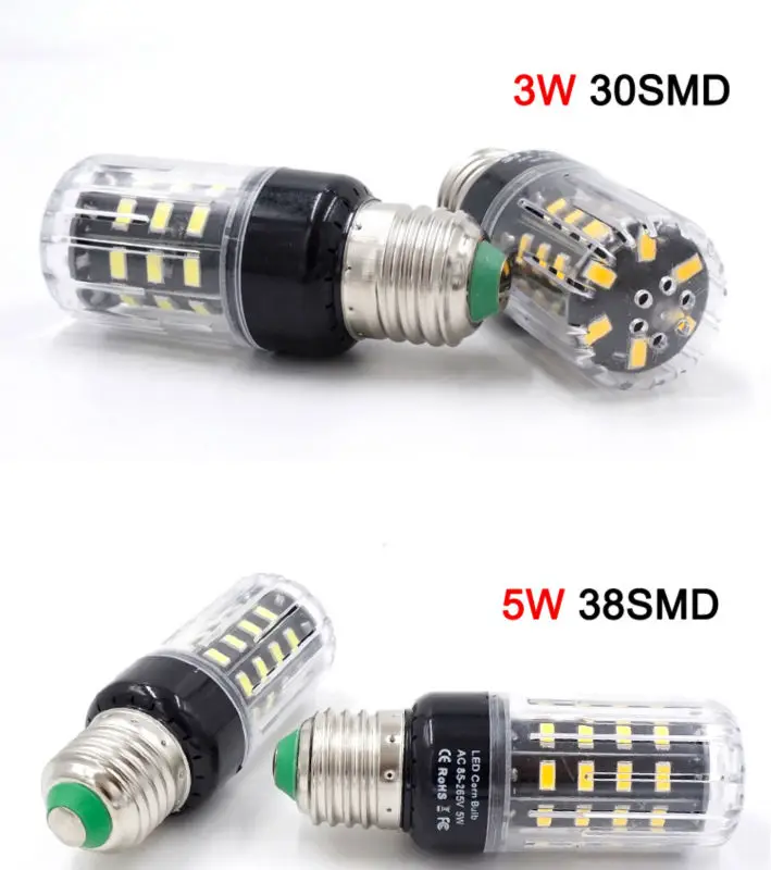 Светодиодный светильник SMD 5736 E27, светодиодный светильник 3 Вт, 5 Вт, 7 Вт, 9 Вт, 12 Вт, 15 Вт, светодиодный светильник-кукуруза, лампочки переменного тока, 110 В, 220 В, лампада, без мерцания, постоянный ток