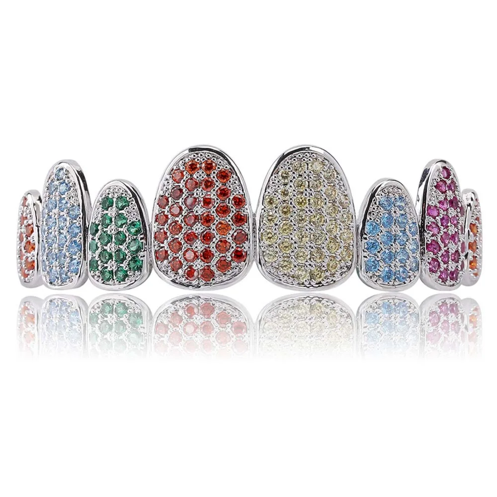 JINAO серебряный цвет Iced Out Gold Grillz ювелирные изделия с кристаллами Верхняя Нижняя решетка 8 зубов ювелирные изделия для тела хип-хоп Bling AAA кубический циркон для мужчин