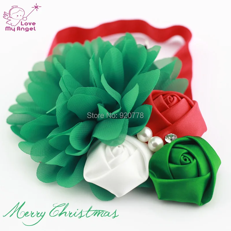 12 шт./лот рождественские ободки для девочек шифоновая повязка на голову с цветами