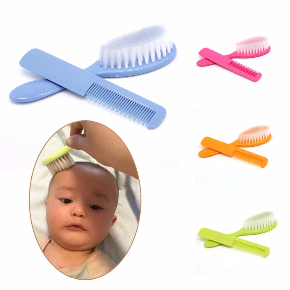 2Pcs Baby Safety Soft Hair Brush Set Infant Comb Grooming Shower Design Pack