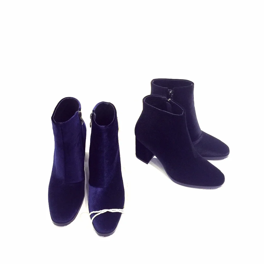 Женские ботильоны на высоком каблуке с квадратным носком|blue velvet boots|boots fashionfashion