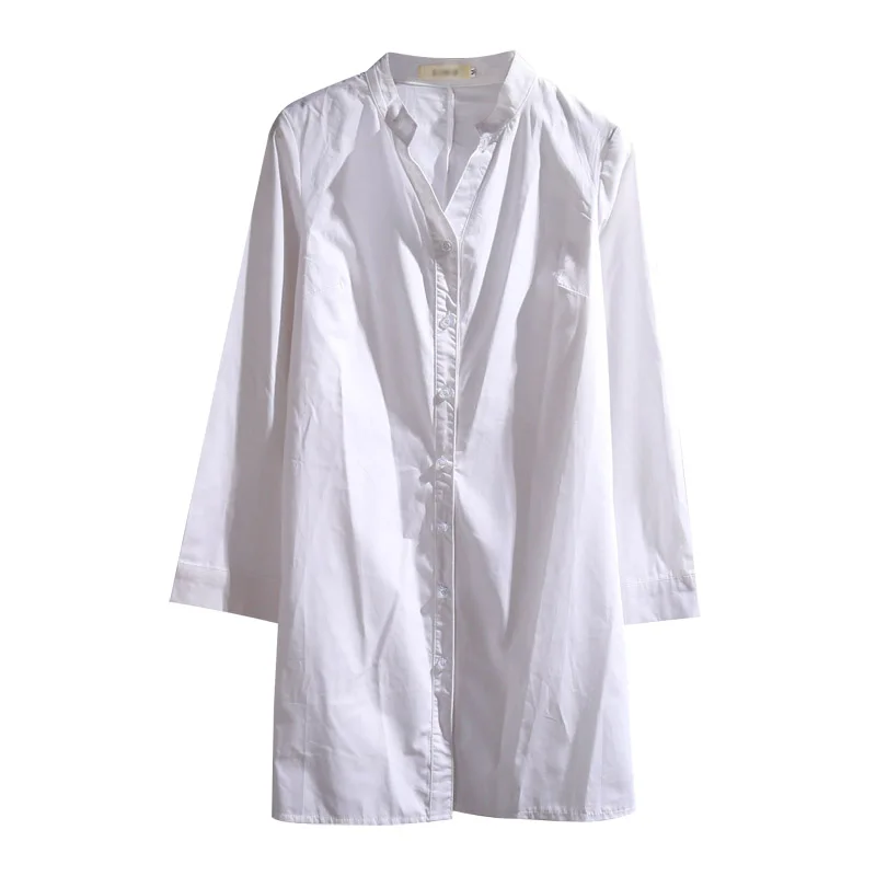 Женские блузки длинные повседневные базовые с длинным рукавом V-образным вырезом