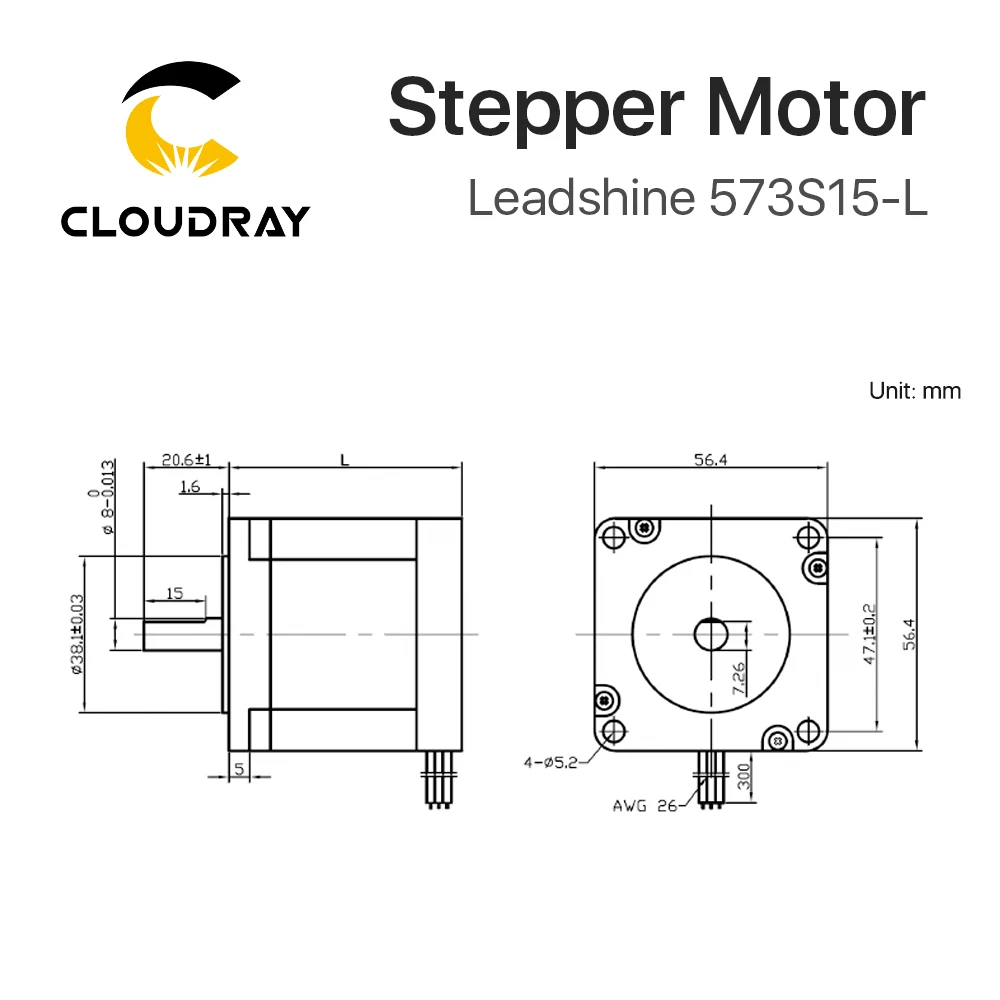 Cloudray Leadshine 3 фазы шагового двигателя 573S15 573S15-L для NEMA23 5.8A Длина 76 мм вал 8 мм