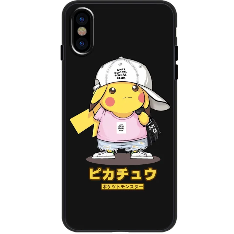 Japan anime black phone case Pokemons Pikachue kawaii cases for coque iPhone 7 8 6s 6plus silicon For iphone cover X XR Max |