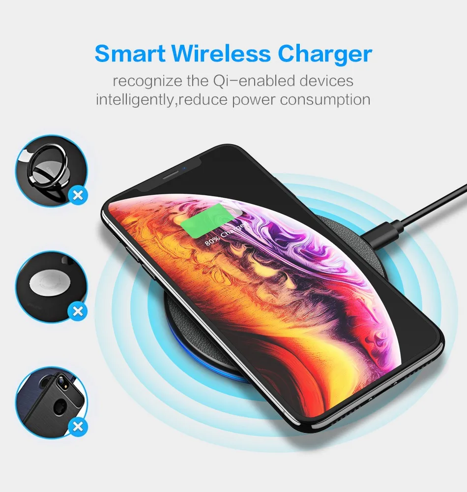 FLOVEME Qi Беспроводное зарядное устройство для iPhone X, XR, XS, Max, ультратонкая Беспроводная зарядная подставка для samsung S9, S8, Note 9, USB зарядное устройство для телефона s