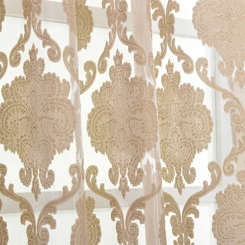 Brown LOZUJOJU европейские короткие шторы для гостиной элегантные панели капли спальни окна коричневый цвет тюль ткань Прозрачный цветочный - Цвет: Brown