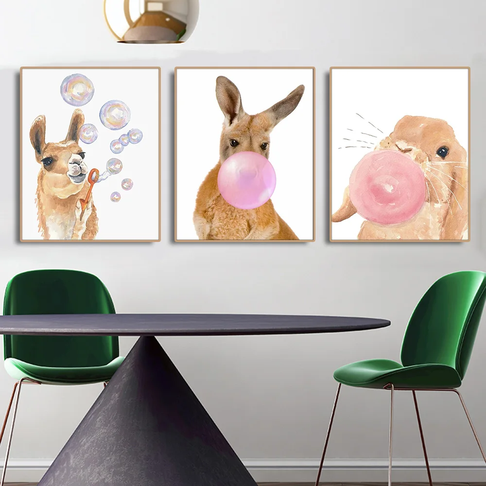 Скандинавский стиль детская комната животные жевательная резинка постер печать