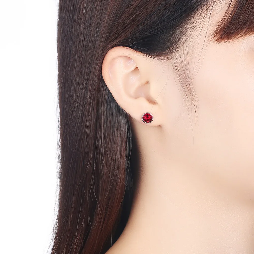 Серьги-гвоздики LEKANI с кристаллами Swarovski, 925 пробы, серебряные, круглые серьги-гвоздики, женские красные, черные, синие, зеленые, фиолетовые серьги