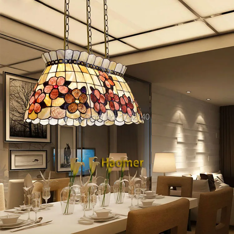 Newly Mediterranean lamp shell pendant lights peony pattern art decoration dinning room restaurant droplights E27 | Лампы и освещение