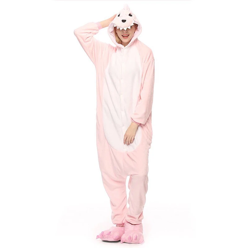 Pink dragon Зимние пижамы с единорогом, стежка, пижама с животными, пижама Кигуруми для женщин и мужчин, унисекс, фланелевая ночная рубашка для взрослых, комплекты домашней одежды - Цвет: Pink dragon