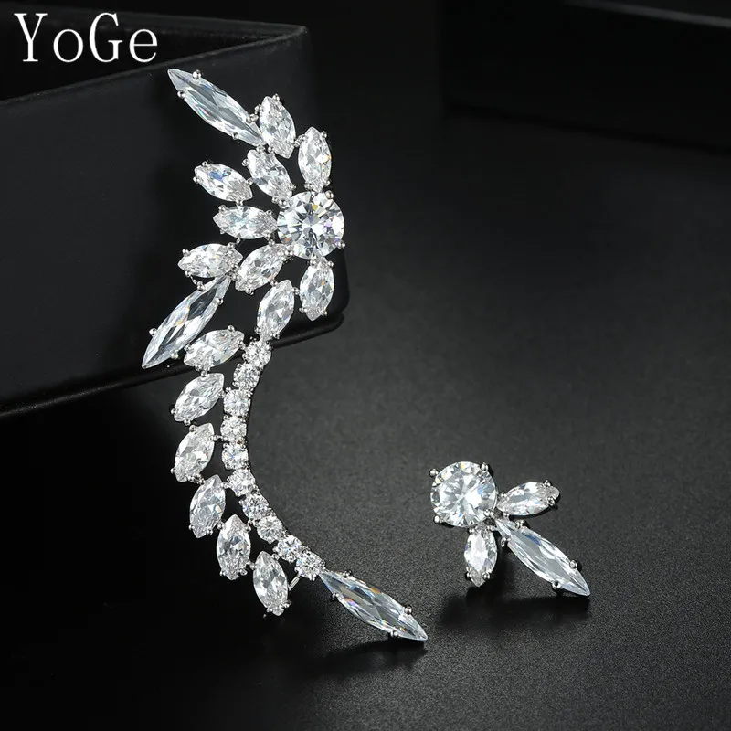 YoGe ювелирные украшения E5531 Мода AAA CZ Асимметричный Прозрачный камень уникальные серьги манжеты женские