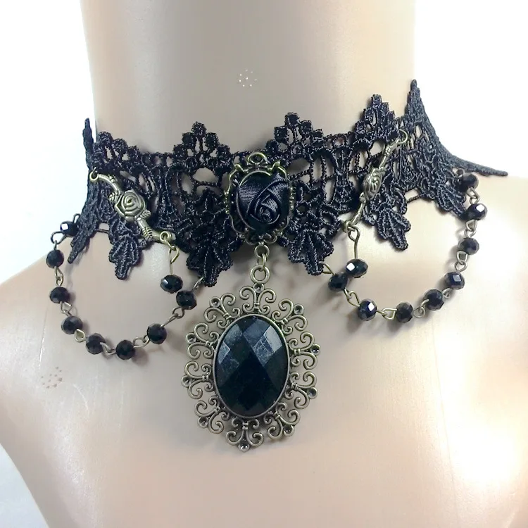 necklace Гражданская война Викторианский 3 шт. бальное платье Южная Белль тартан платье женщин Хэллоуин костюм - Цвет: necklace