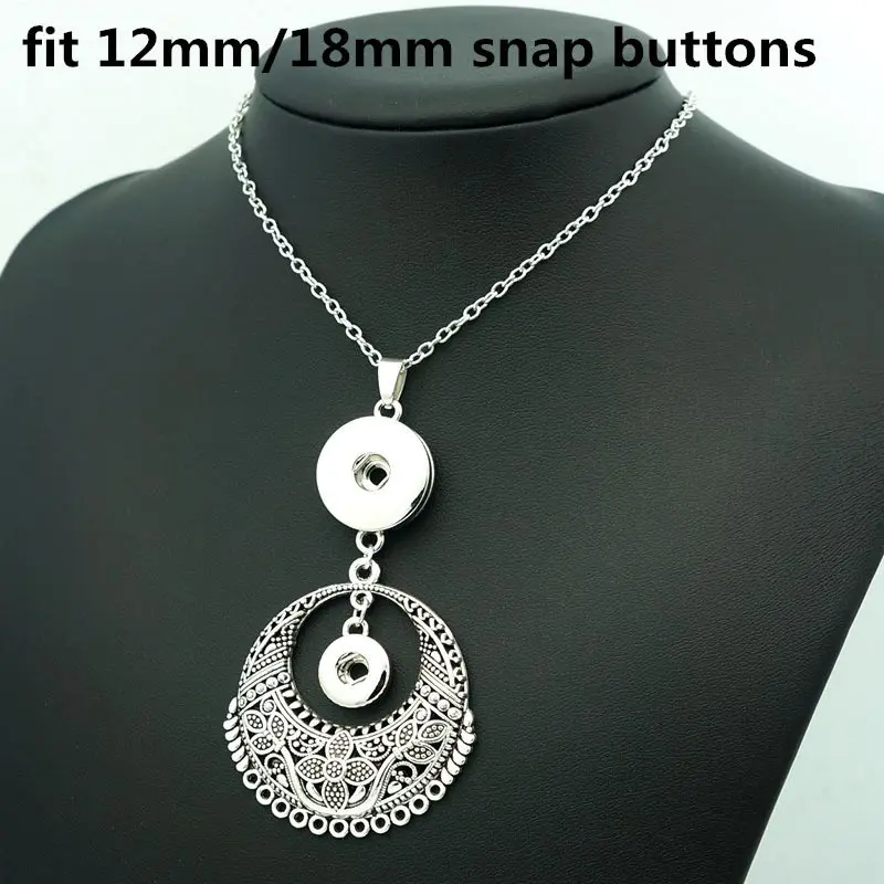 

New Fashion Beauty Vintage pattern charms Metal snap pendant necklace 60cm fit 12mm/18mm snap buttons snap jewelry DJ0187