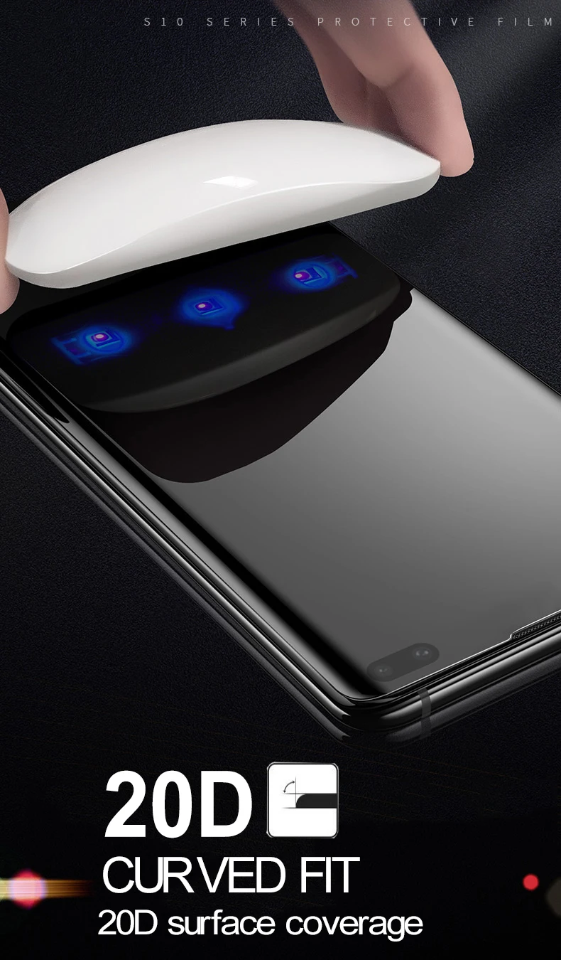 20D УФ жидкое изогнутое полностью клеевое закаленное стекло для samsung Galaxy S8 S9 S10 Plus Note 8 9 S10 5G S10E защита экрана УФ стекло