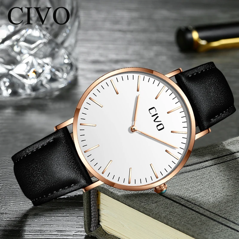 Спортивные часы CIVO мужские Топ бренд роскошные из натуральной кожи