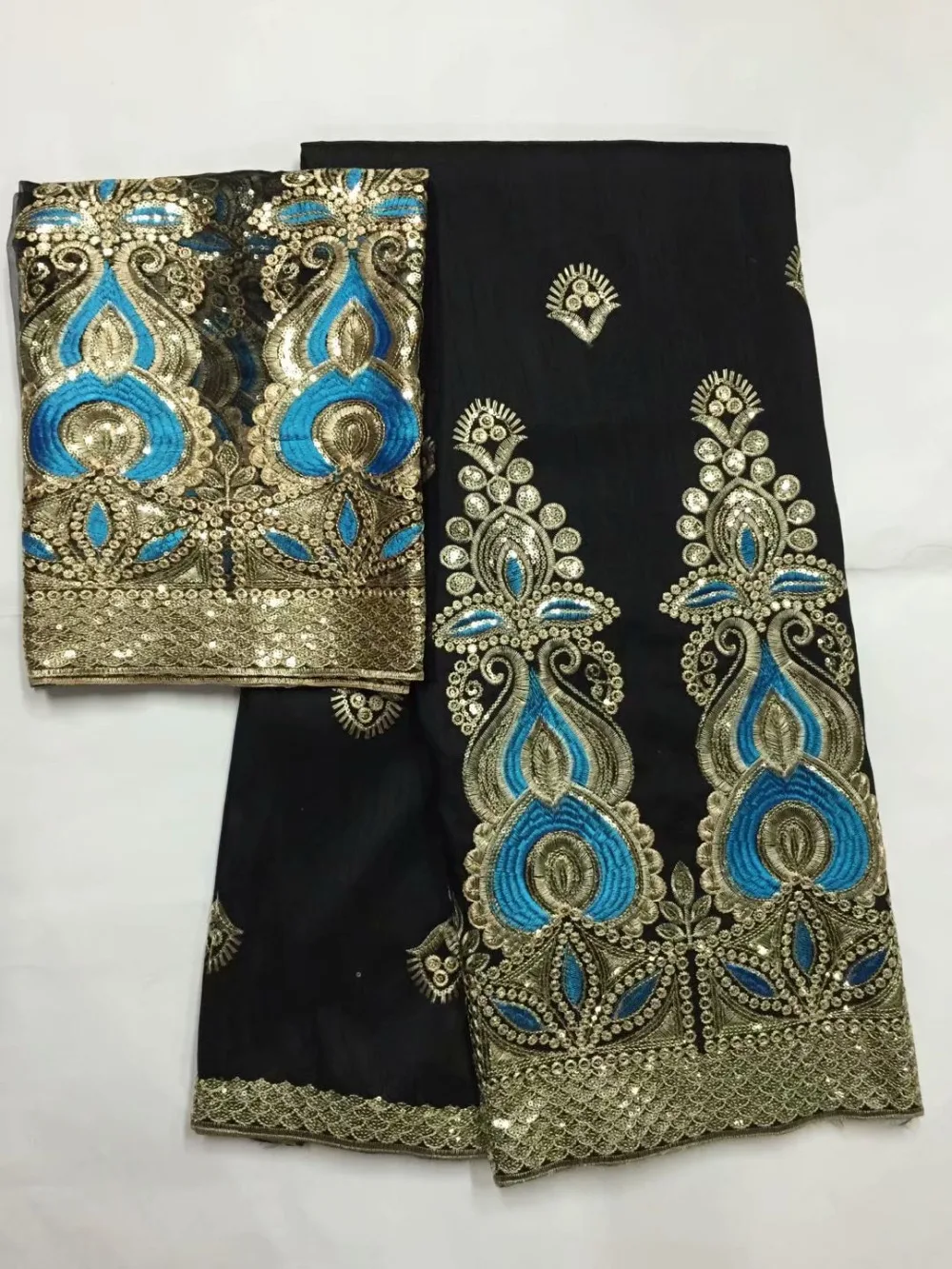 

Indian George Lace Fabric With 2yards Tulle Lace indian Raw Silk Georges With Gleamy Sequins African Wedding Nigeria Georges B8G