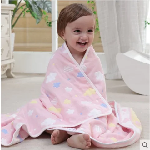 pink cloud 110x110 см 6 слойный муслин одеяло из чистого хлопка для ванной полотенца пеленки для Новорожденных Обертывание кондиционер одеяло дышащее детское одеяло - Цвет: pink cloud