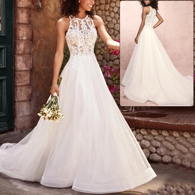 Женское платье Дамское бальное кружевное без рукавов с вышивкой одноцветное