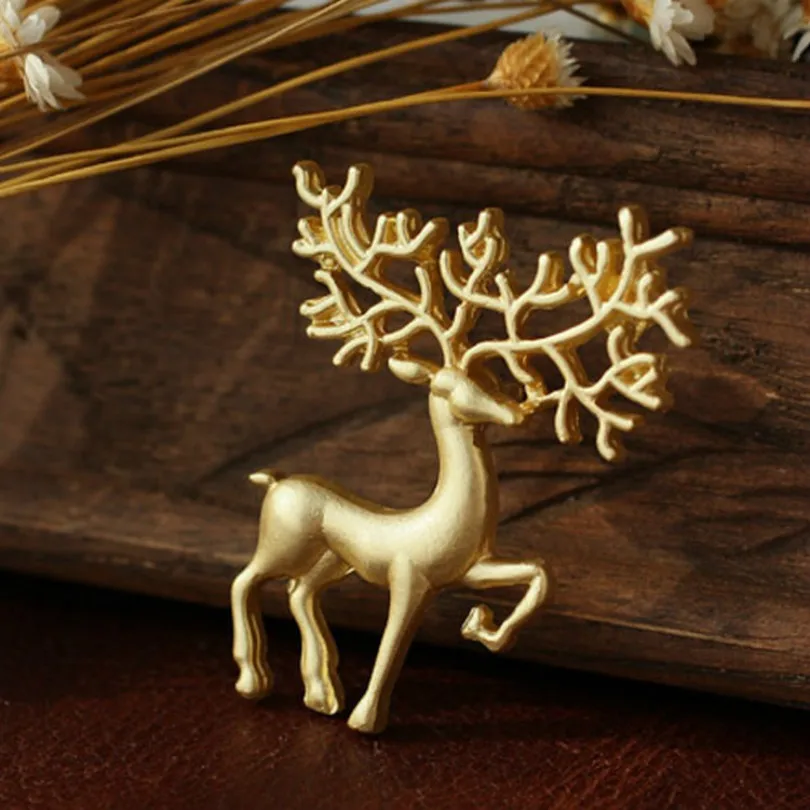 2018 Новая Модная бижутерия матовая Золотая брошь на воротник Elk Art мода ретро