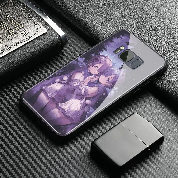 Re Zero рам и рем милый аниме ТПУ закаленное стекло Мягкий силиконовый чехол для телефона samsung Galaxy S7 S8 S9 S10 e Plus Note 8 9 10 PLUS