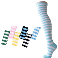 womens hosiery stay up candy color stripe thigh high stockings over knee hose lolita cosplay soft hold ups pantyhose
