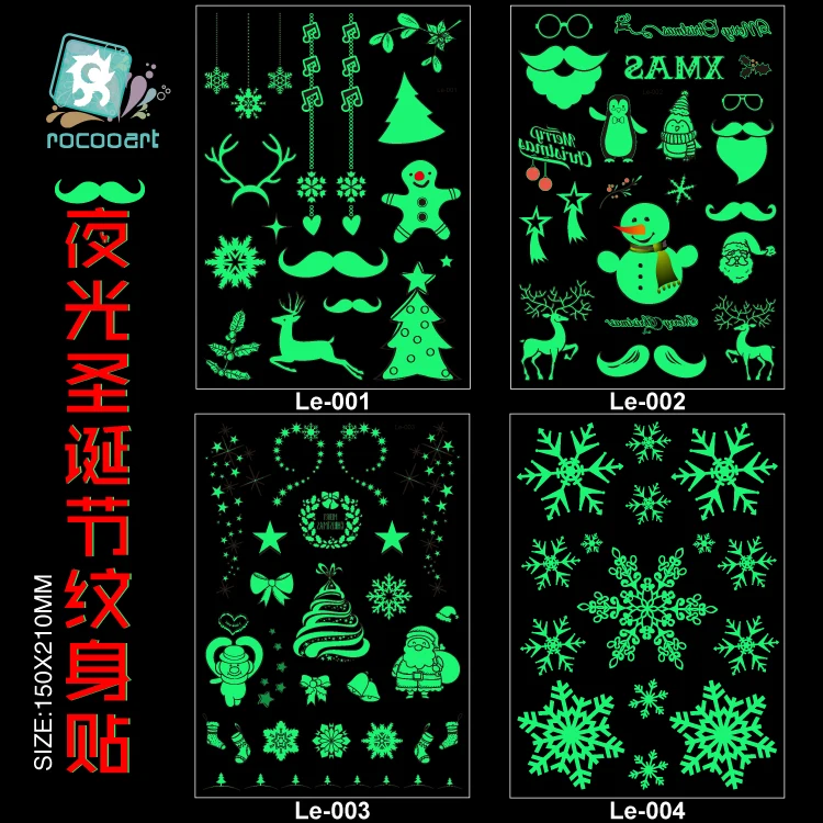 

Rocooart Le Merry Christmas Luminous Taty Large Waterproof Temporary Tatoo Sticker Snow Man Fake Tattoo Tatuagem For Body Art