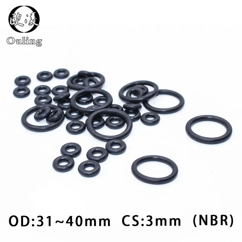 20 шт./лот резиновое кольцо NBR уплотнительное CS3mm OD31/32/33/34/35/36/37/38/39/40*3 мм нитриловые