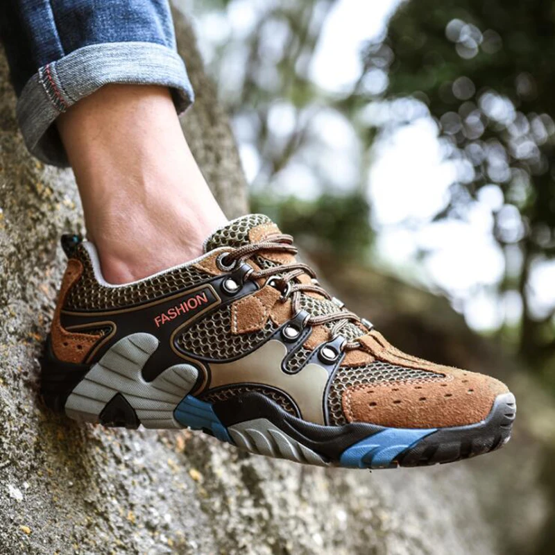 Men's hiking shoes outdoor Net breathable and lightweight Beef tendon Sports waterproof non-slip walking | Обувь