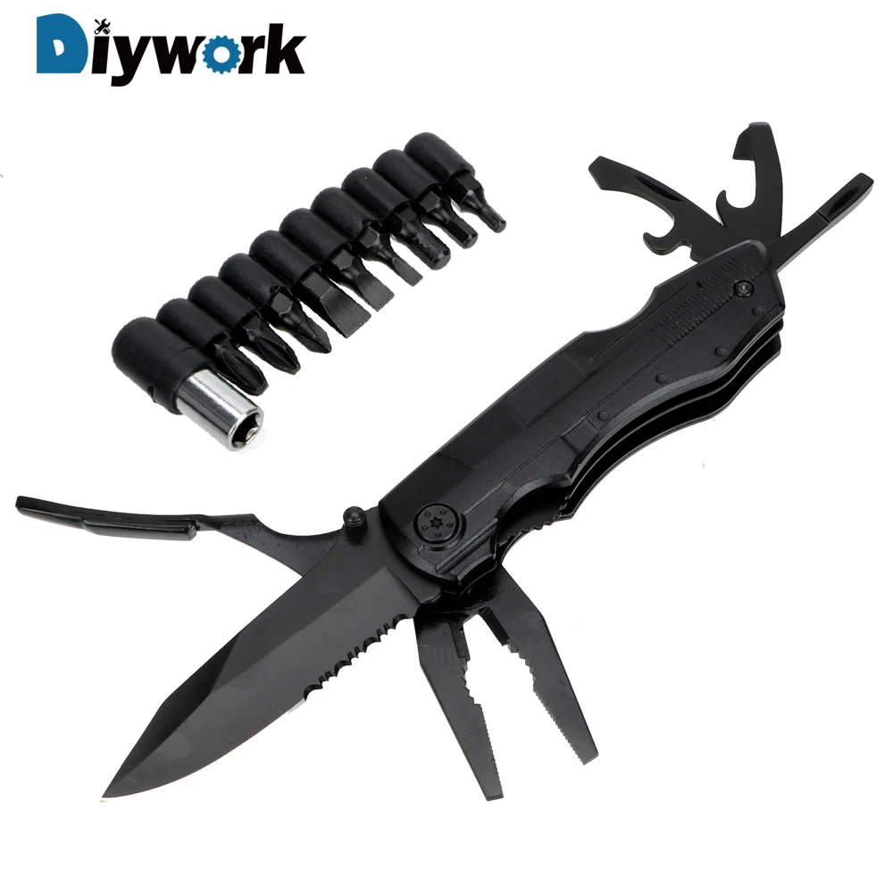 DIYWORK походные инструменты для выживания на открытом воздухе плоскогубцы Нож открывалка для бутылок ручной многофункциональный складывающийся набор инструментов Складные Инструменты Отвертка Набор бит