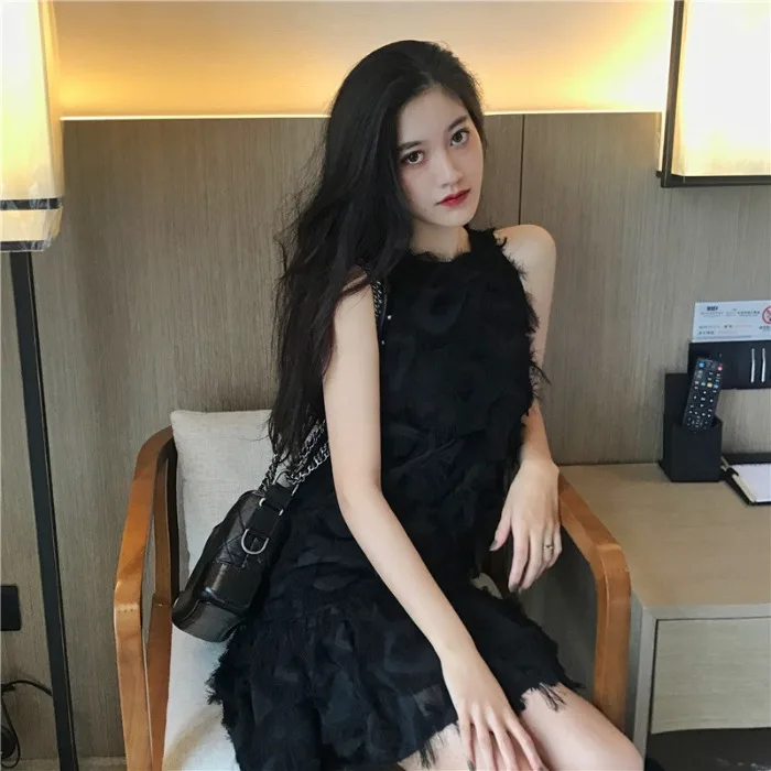 Новинка весны 2019 модное ретро платье с кисточками женская одежда черного цвета