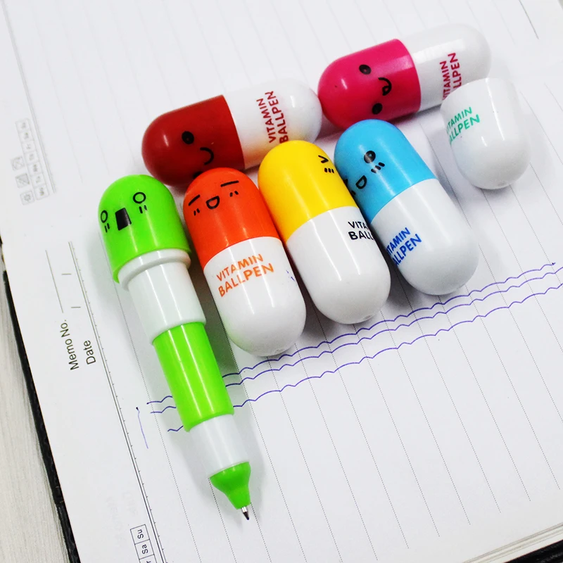 Много милых шариковых ручек smiley pill дополнительно Выдвижная Витаминная капсула