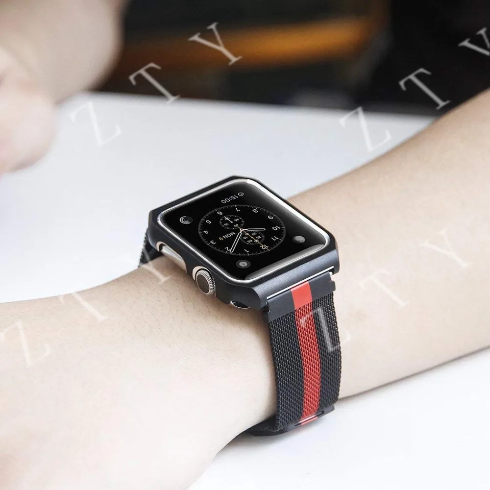 Миланская петля ремешок для часов Apple Watch 42 мм серия 3 2 1 из нержавеющей стали +