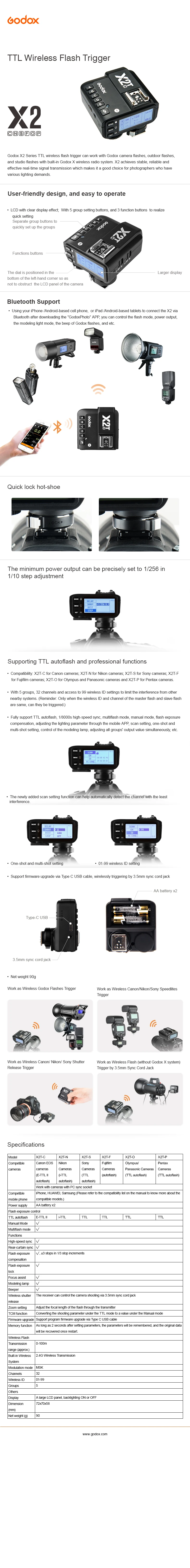 Godox X2 X2T-C X2T-N X2T-S X2T-F X2T-O X2T-P ttl 1/8000s HSS Беспроводной триггер для вспышки для цифровой зеркальной камеры Canon Nikon sony Fuji Olympus Pentax