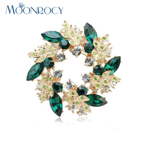 

MOONROCY fashion jewelry wholesale Free Shipping Rose gold Color Green Austrian Crystal Brooch for Women Gift