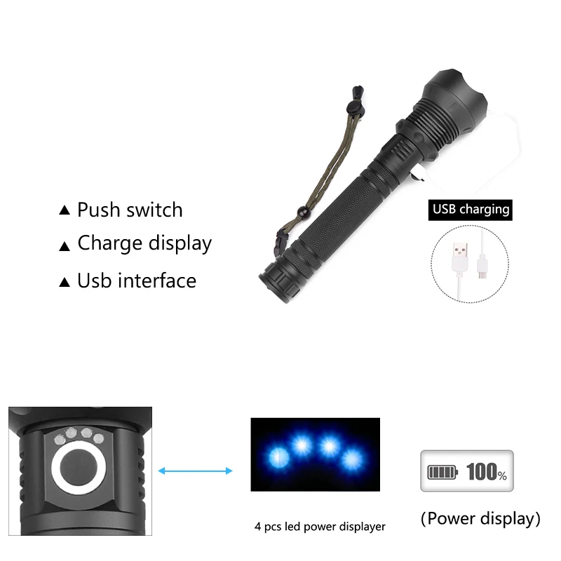 Zoomble Супер Мощный usb светодиодный фонарик 18650 или 26650 cree xhp70 32 Вт Rechargeabl lampe torche